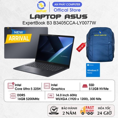 Laptop ASUS ExpertBook B3 B3405CCA-LY0077W, Core Ultra 5 225H, Intel Graphics, 16GB RAM, 512GB SSD, 14.0 FHD+, Win11