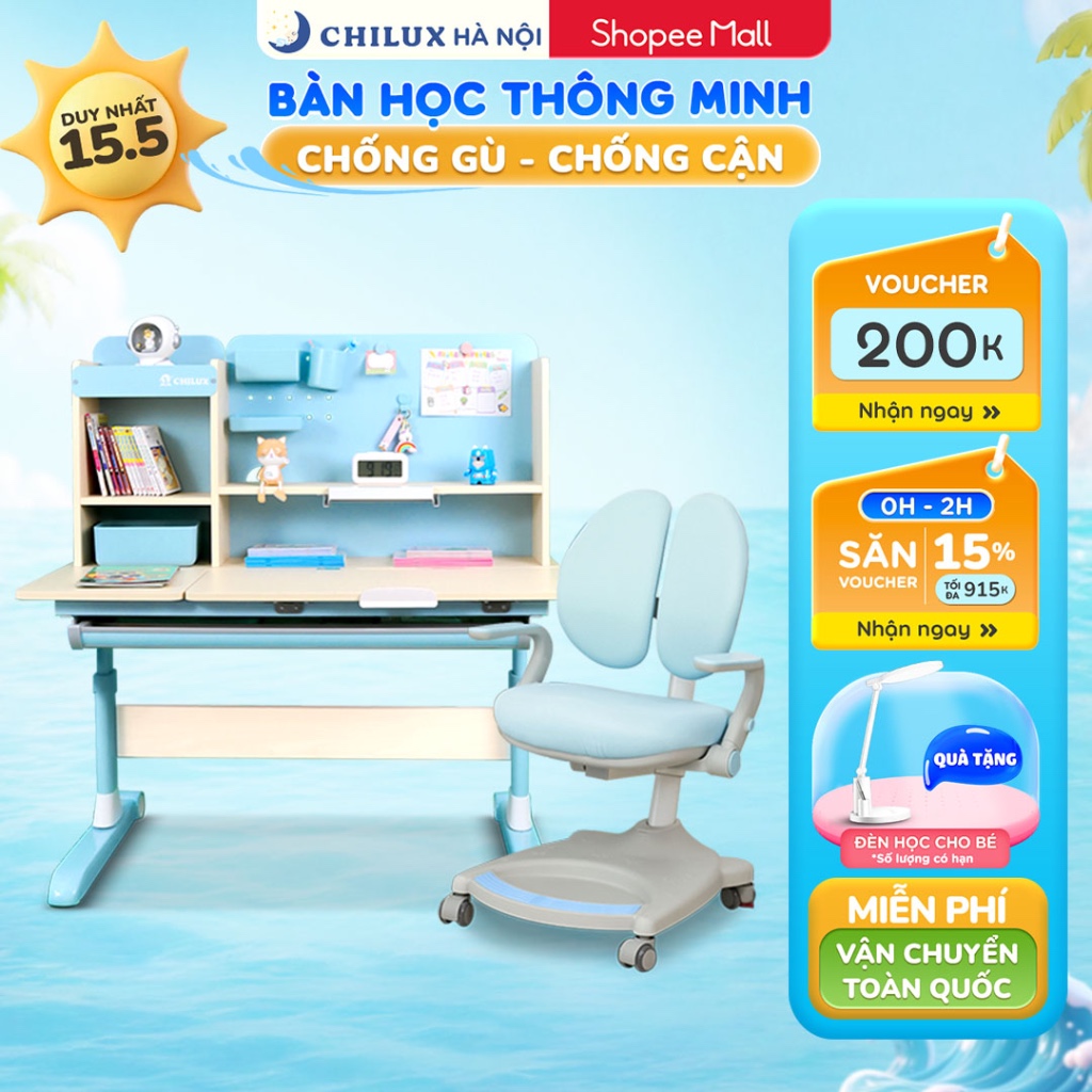 Bàn học cho bé Chilux Smart D - Chống gù, chống cận, điều chỉnh chiều cao, độ nghiêng đa dạng