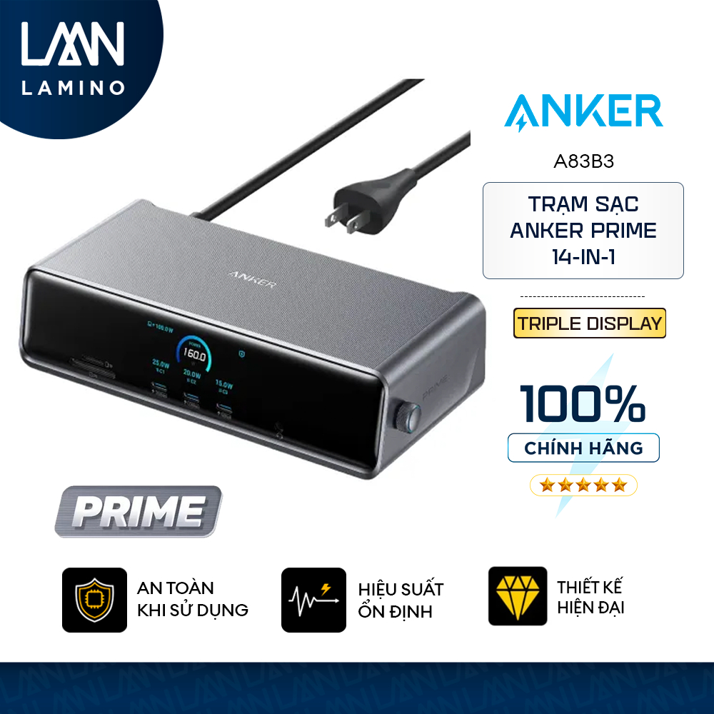 Trạm sạc  Anker Prime Docking Station 14-in-1 | Triple Display | DisplayLink | Công suất 160W | Sạc 