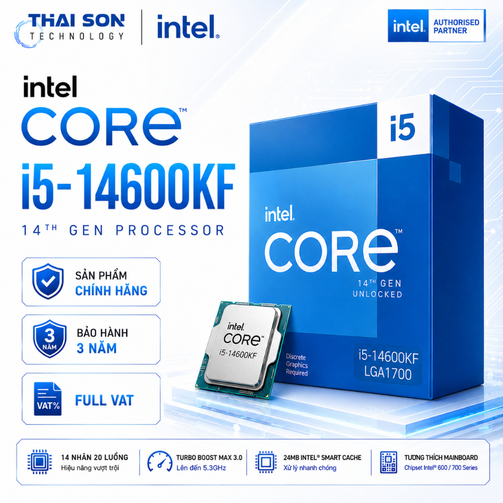 [FULL VAT] CPU Intel Core i5-14600KF New Tray Chính Hãng | 14 Nhân 20 Luồng | Socket LGA1700 | Bảo H