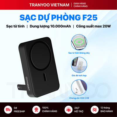 Pin Sạc Dự Phòng TRANYOO T-F25 10000mAh Sạc Nhanh PD 20W Sạc Không Dây Tích Hợp Chân Đế Linh Hoạt