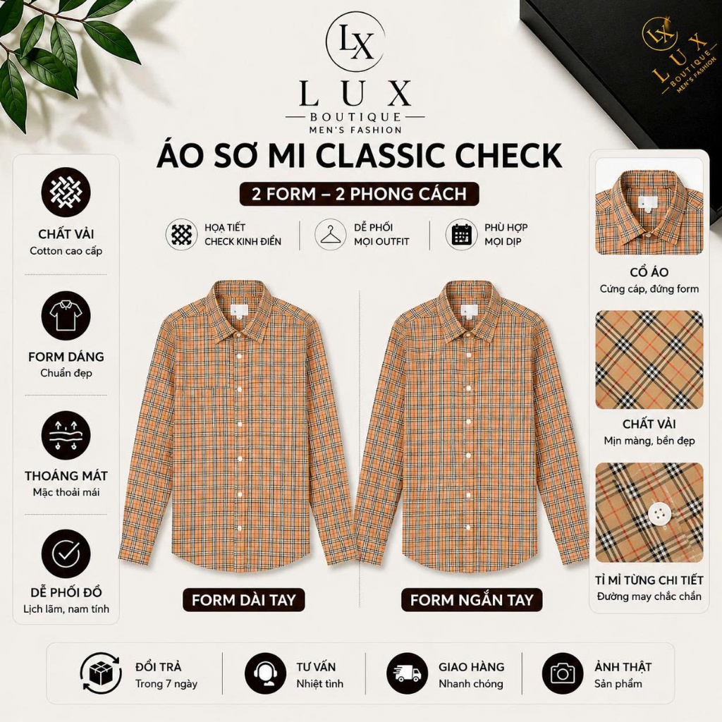Áo Sơ Mi Nam Caro Be Vàng Luxury - Cổ Đức, Form Regular Chuẩn Dễ Phối