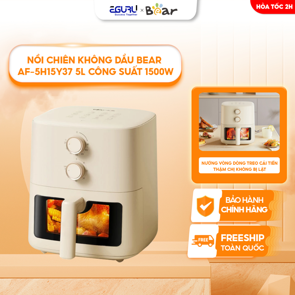Nồi chiên không dầu Bear QZG-H15U8 (AF-5H15Y37) 5L 1500W Nấu Chín Không Cần Lật - BH Chính Hãng 18T