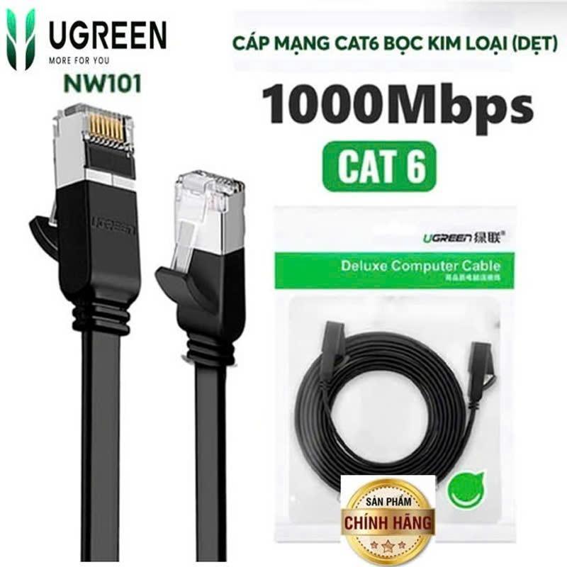 Cáp mạng RJ45 Cat6 Dây Dẹp UGREEN 50183 50184 50185 50186 50187 NW101 (Đầu Kim loại, Lan 1000Mbps)