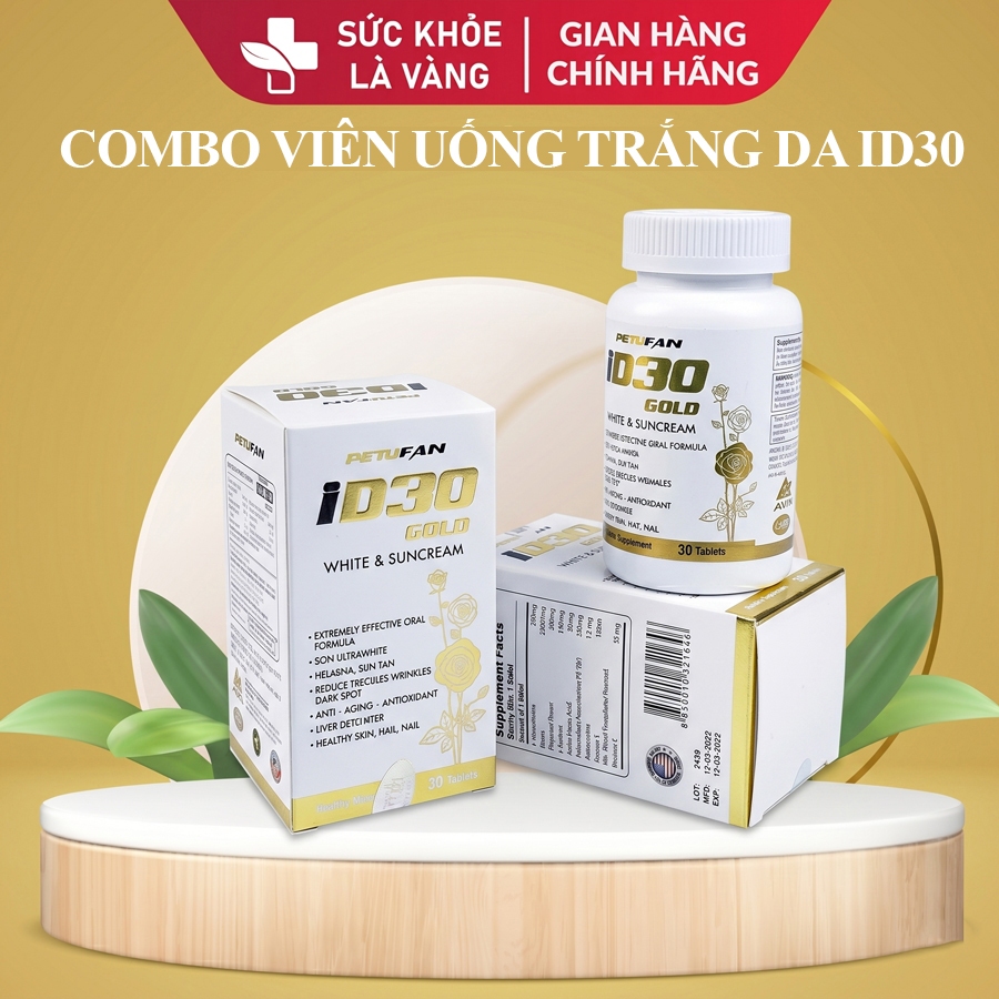 (Combo) Viên Uống ID30 Trắng Sáng Da PETYFAN ID 30 Gold White & Suncream SKGOLD - Hộp 30Viên