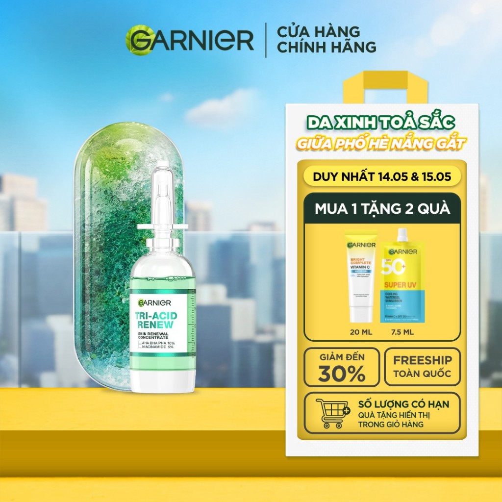 Serum Tri-Acid Garnier thế hệ mới 15% [PHA,AHA BHA ,NIACINAMIDE] giúp da trông sáng hơn láng hơn khỏ