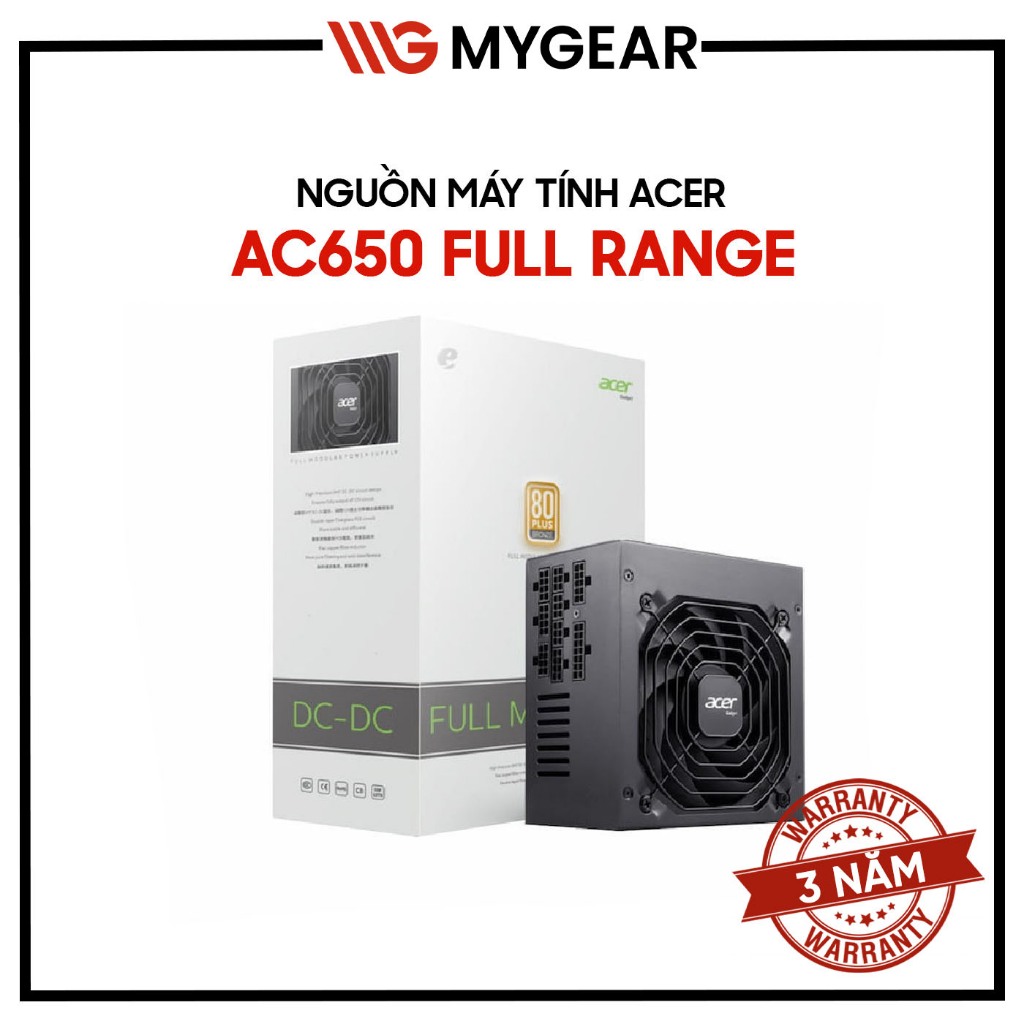 Nguồn máy tính Acer AC650 650W 230V / FULL RANGE 80 Plus Bronze Full Modular - Chính hãng