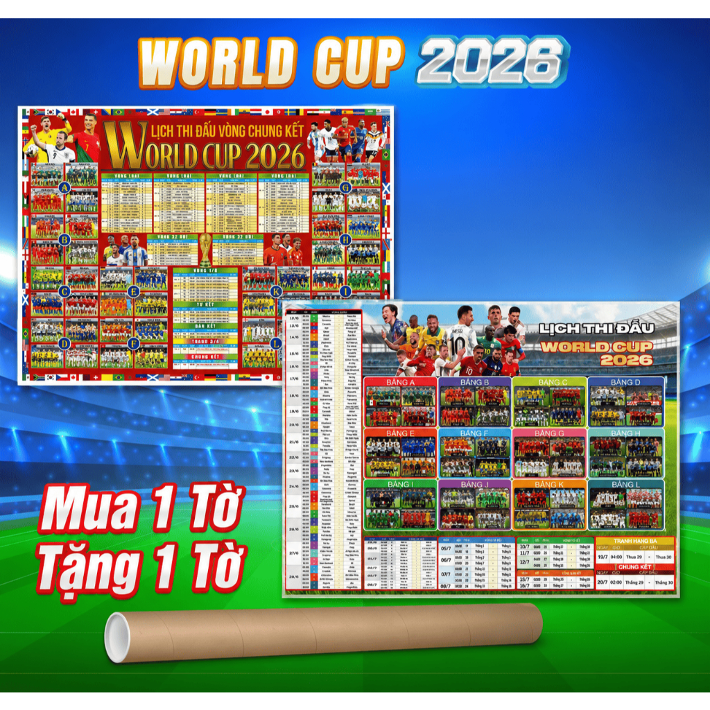 [MUA 1 TẶNG 1] Lịch thi đấu bóng đá, lịch thi đấu vòng chung kết WORLD CUP 2026, lịch dán tường