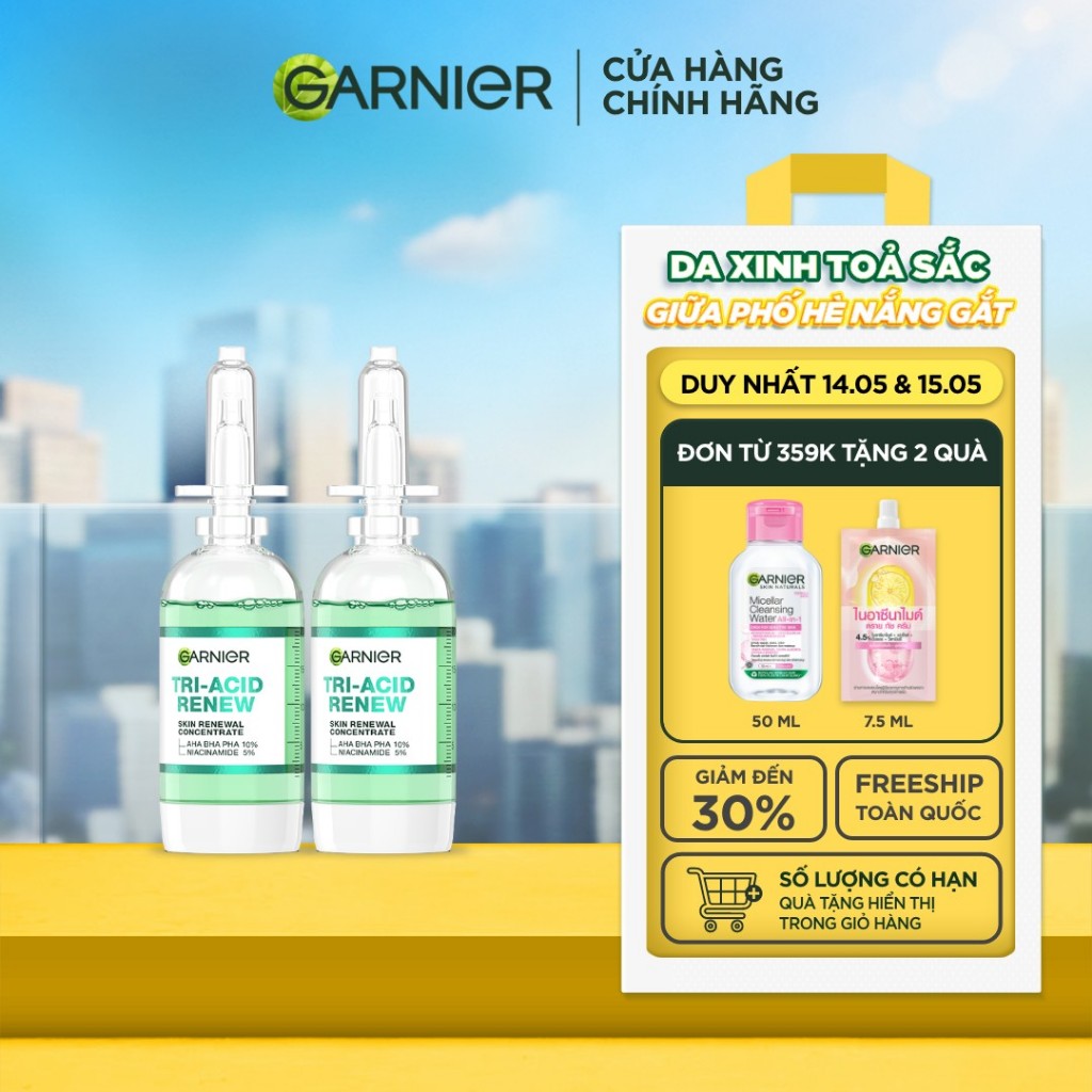 Bộ 2 Serum thế hệ mới 15% [PHA,AHA BHA ,NIACINAMIDE] giúp da trông sáng, láng, khỏe hơn-Garnier Tri-