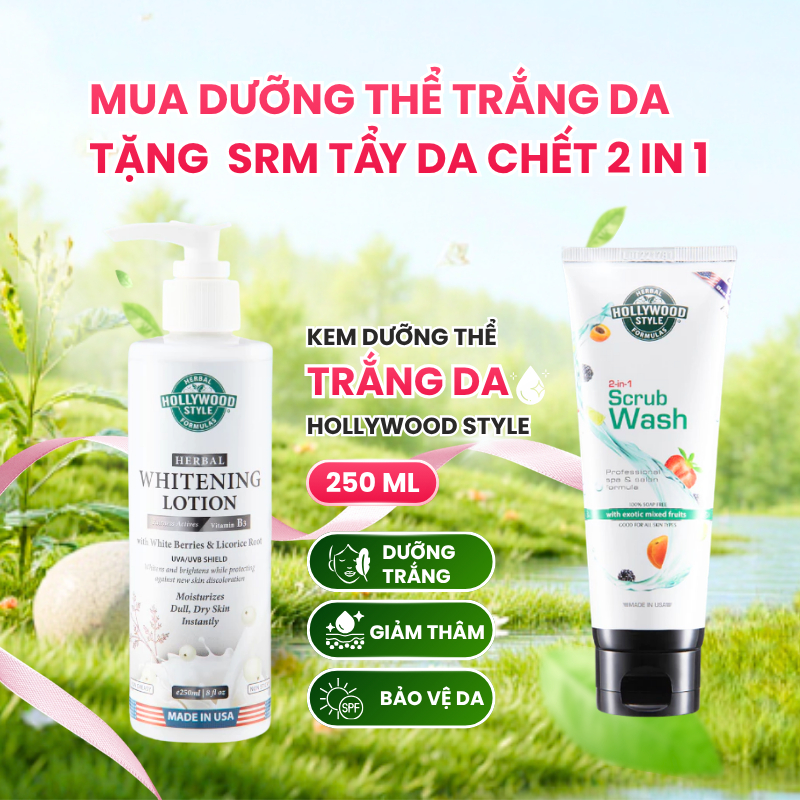 (DATE 12/2026) Dưỡng thể Hollywood Style Herbal Whitening Lottion làm trắng da và cấp ẩm từ thảo mộc