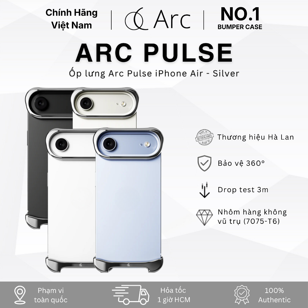 [No.1 Bumper Case] Ốp lưng Arc Pulse Cho iPhone Air Chính Hãng - Silver - Nhôm Hàng Không Vũ Trụ & T