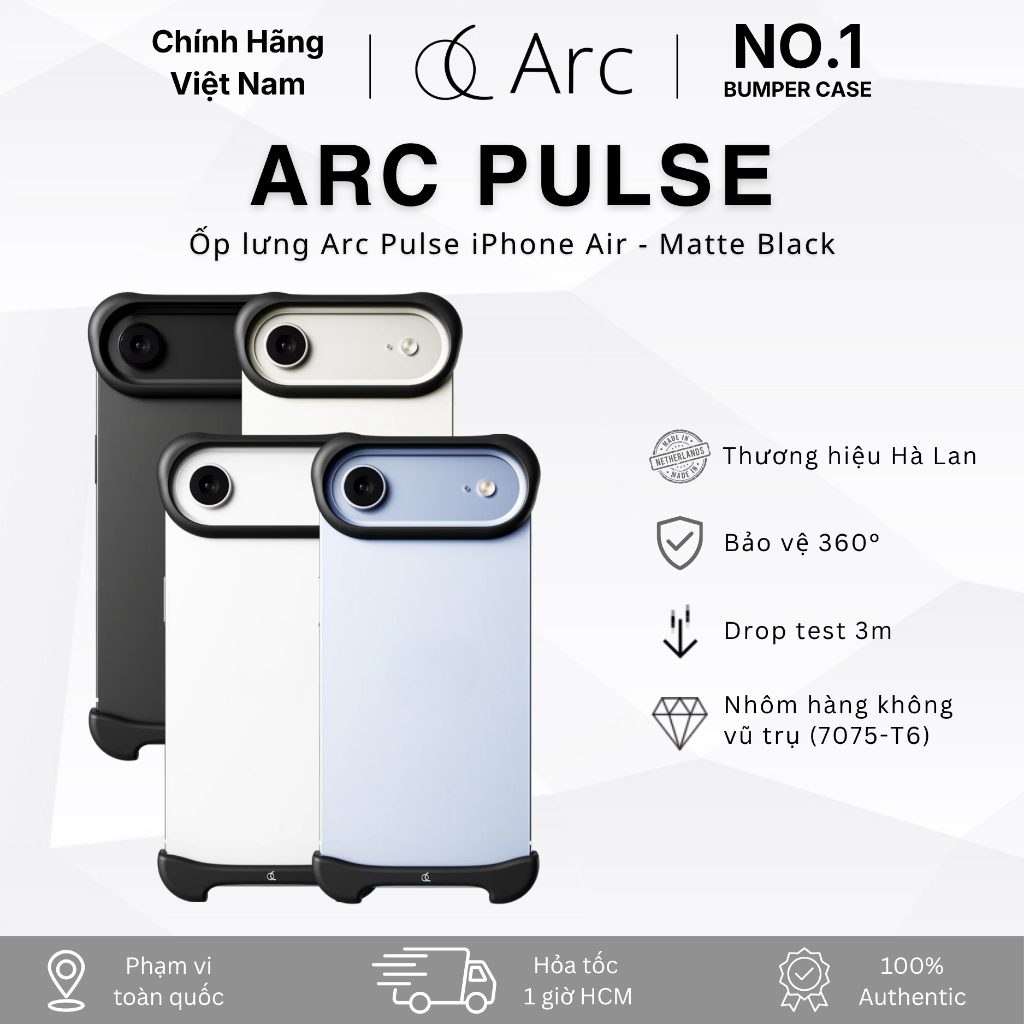 [No.1 Bumper Case] Ốp lưng Arc Pulse Cho iPhone Air Chính Hãng - Matte Black - Nhôm Hàng Không Vũ Tr