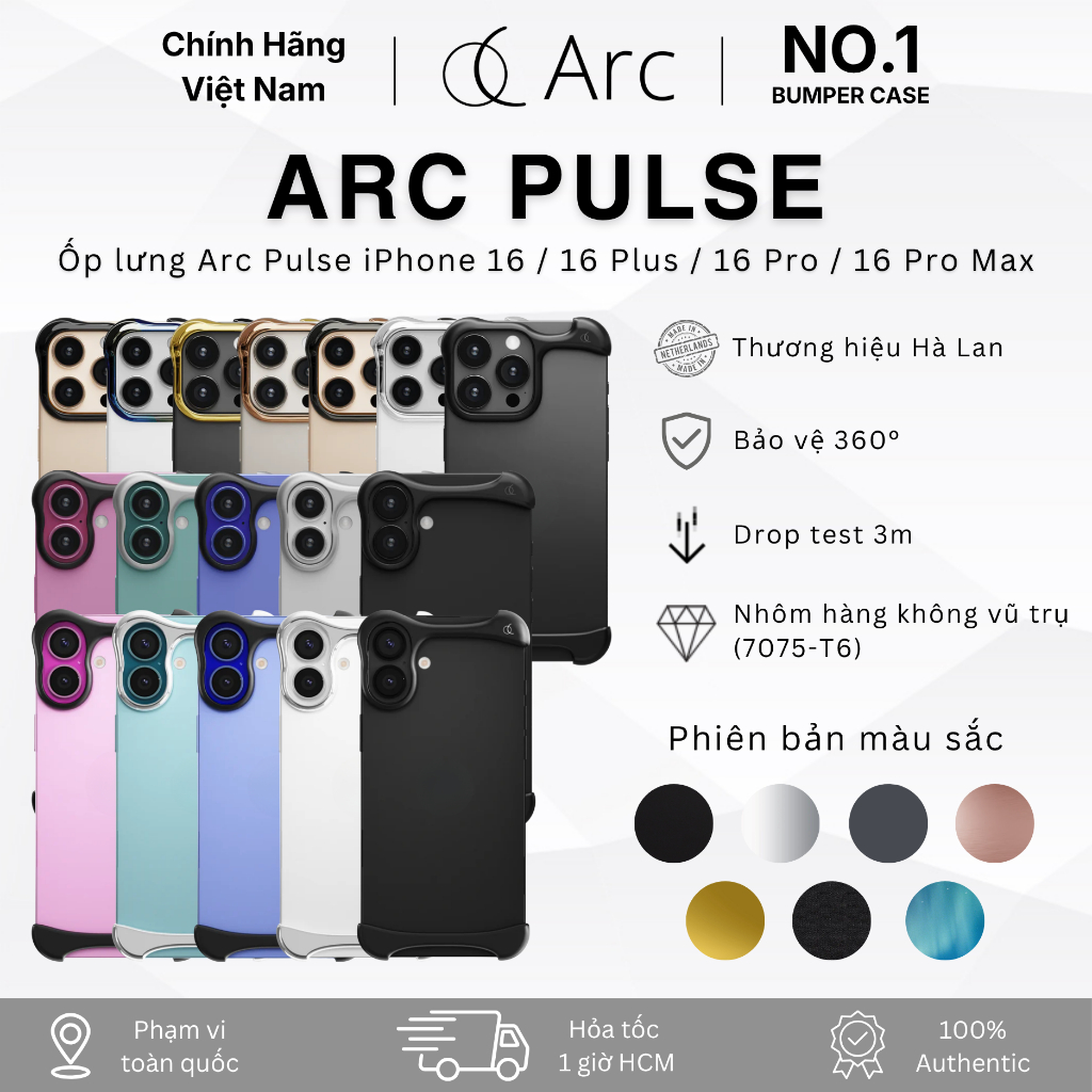 [No.1 Bumper Case] Ốp lưng Arc Pulse Cho iPhone 16 / Plus / Pro / Pro Max Chính Hãng - Nhôm Hàng Khô
