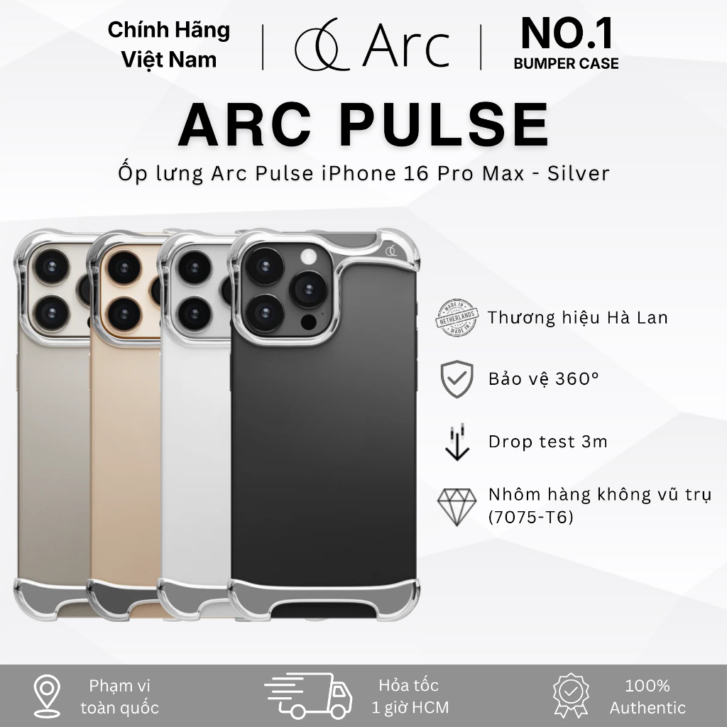 [No.1 Bumper Case] Ốp lưng Arc Pulse Cho iPhone 16 Pro Max Chính Hãng - Silver - Nhôm Hàng Không Vũ 
