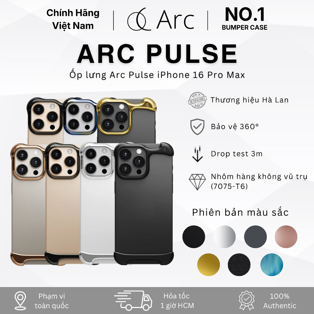 [No.1 Bumper Case] Ốp lưng Arc Pulse Cho iPhone 16 Pro Max Chính Hãng - Nhôm Hàng Không Vũ Trụ & Tit