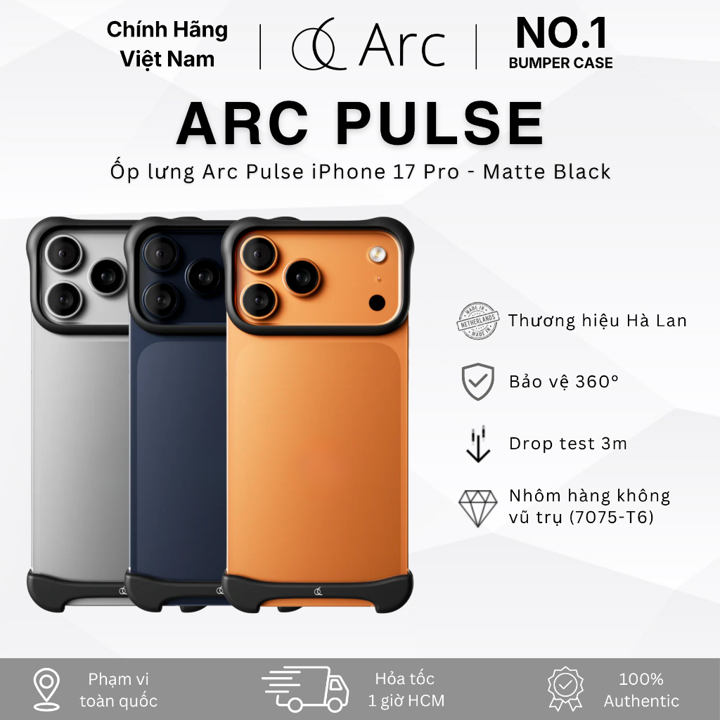 [No.1 Bumper Case] Ốp lưng Arc Pulse Cho iPhone 17 Pro Chính Hãng - Matte Black - Nhôm Hàng Không Vũ