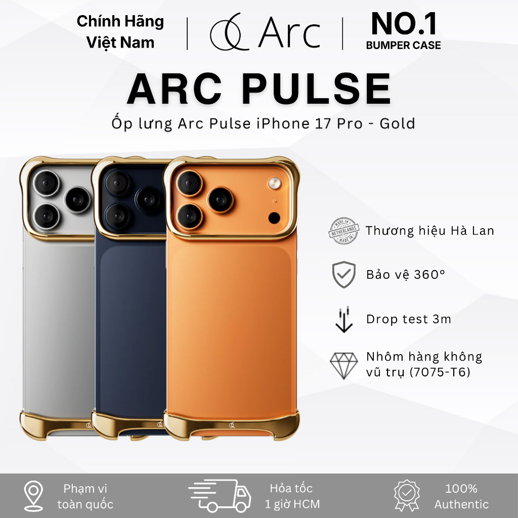 [No.1 Bumper Case] Ốp lưng Arc Pulse Cho iPhone 17 Pro Chính Hãng - Gold - Nhôm Hàng Không Vũ Trụ & 