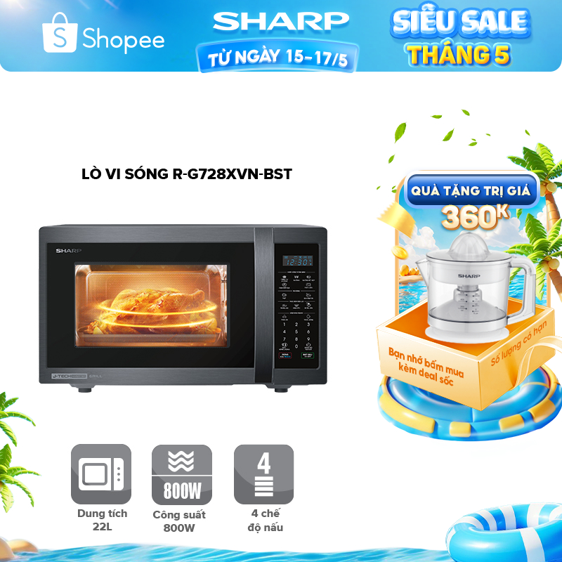 Lò Vi Sóng Kết Hợp Nướng Sharp R-G728XVN-BST J-Tech Inverter