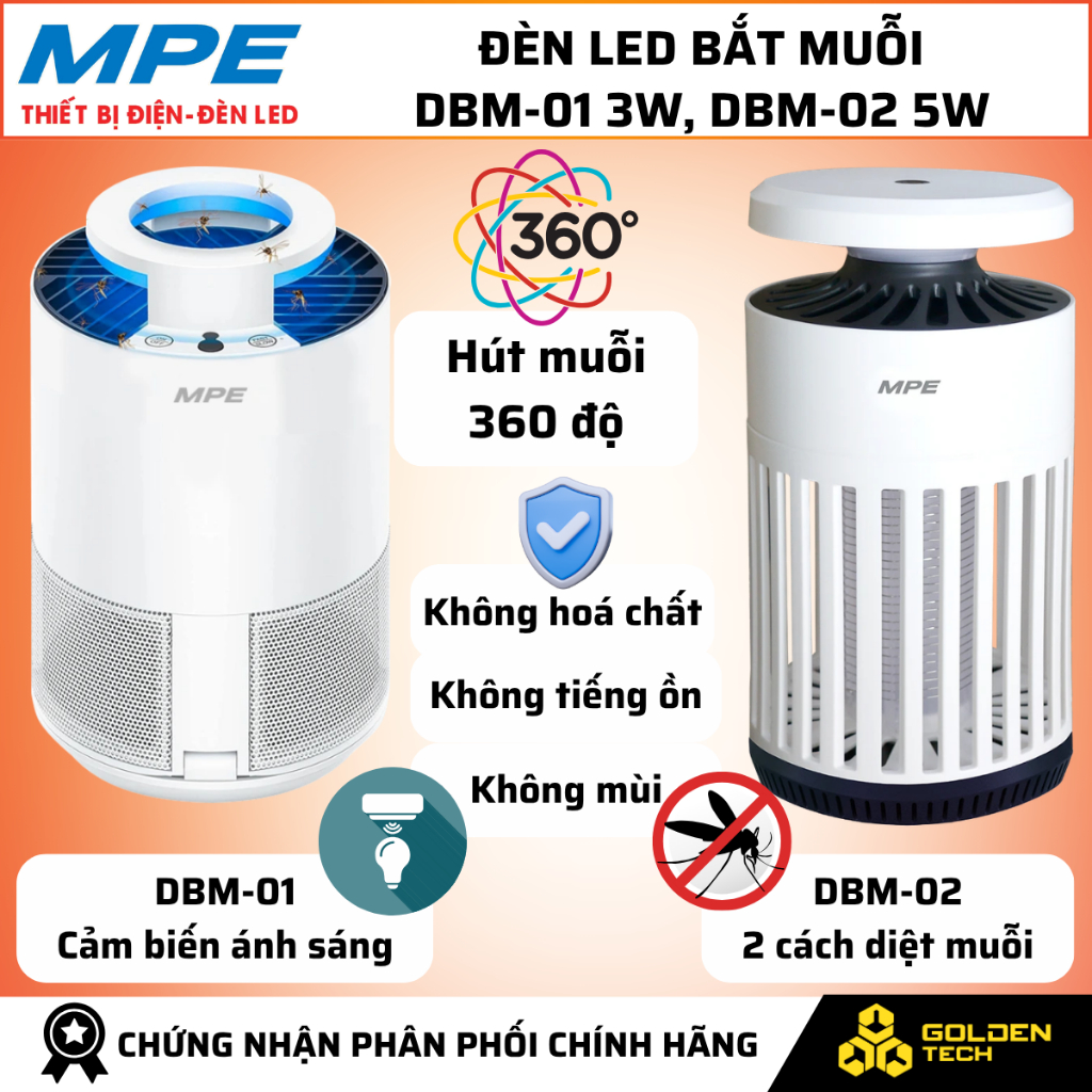 [MPE] Đèn bắt muỗi công nghệ đèn LED UV hút muỗi 360 độ, không hoá chất, rất bền DBM-01, DBM-02