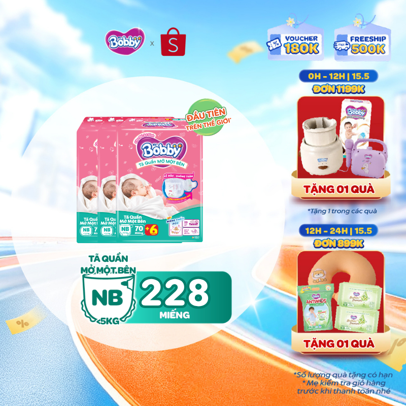 [MỚI][TẶNG MIẾNG] Combo 3 gói tã quần mở một bên Bobby dành cho bé sơ sinh size NB70+6/NB-S74/ S80/ 