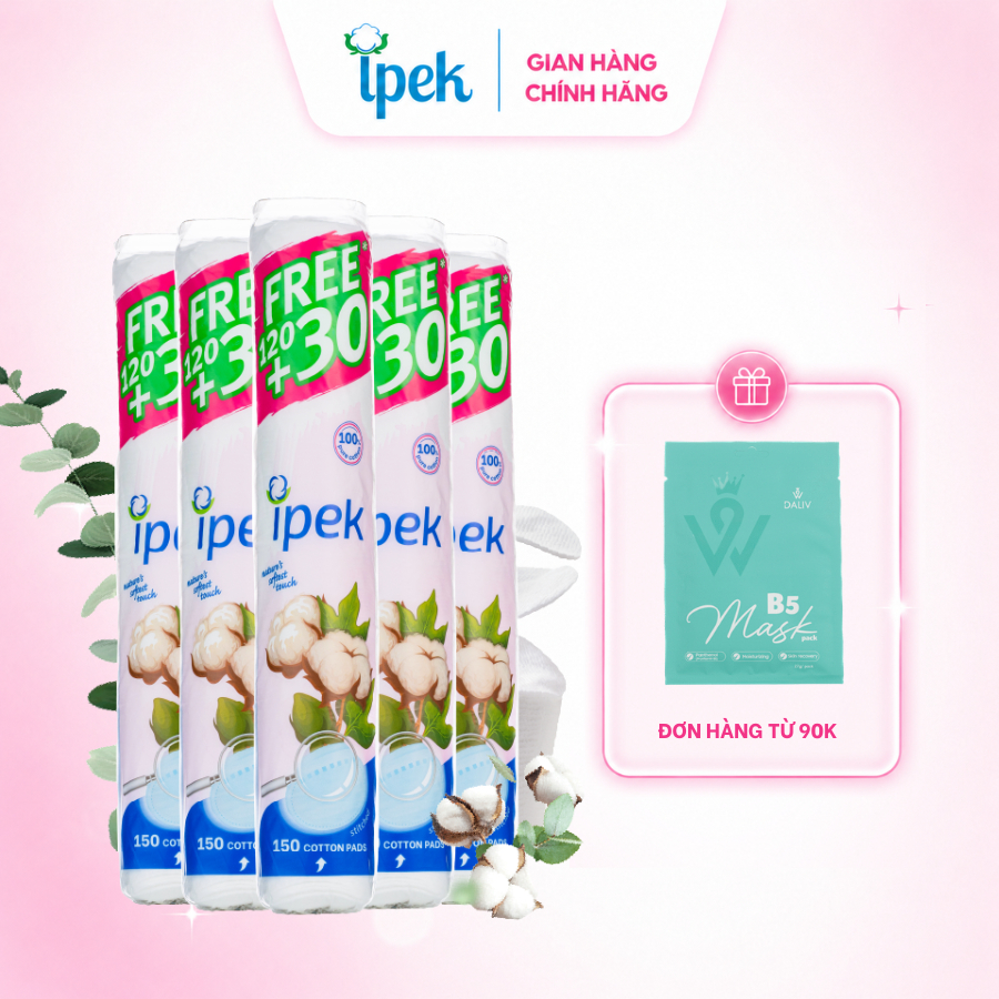 Combo 5 gói bông tẩy trang Ipek siêu mềm mịn không xơ bông 150 miếng( 5x150 miếng)