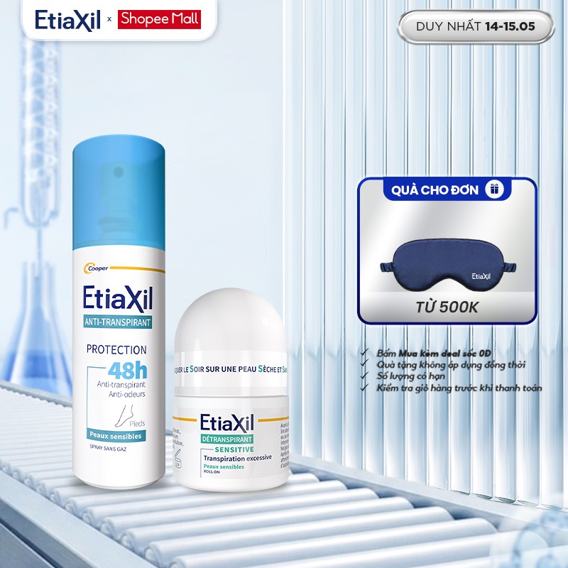 Combo Lăn Khử Mùi Chuyên Sâu Etiaxil 15ml và Xịt Khử Mùi Chân Etiaxil Bảo Vệ Kép 100ml