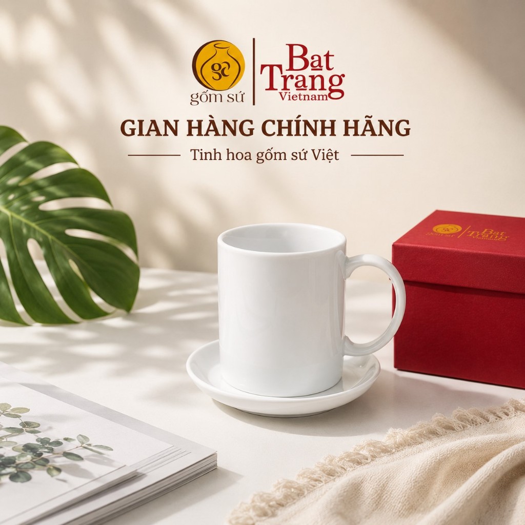 Cốc sứ trắng Bát Tràng quai chữ C dung tích 330ml dùng trong nhà hàng khách sạn ( chưa bao gồm đĩa)
