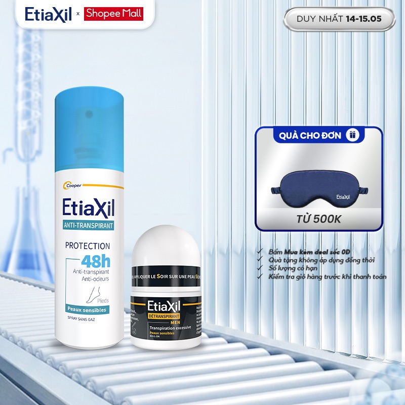 Combo Lăn Khử Mùi Mồ Hôi Dành Cho Nam Giới Men 15ml và Xịt Khử Mùi Chân Etiaxil Bảo Vệ Kép 100ml