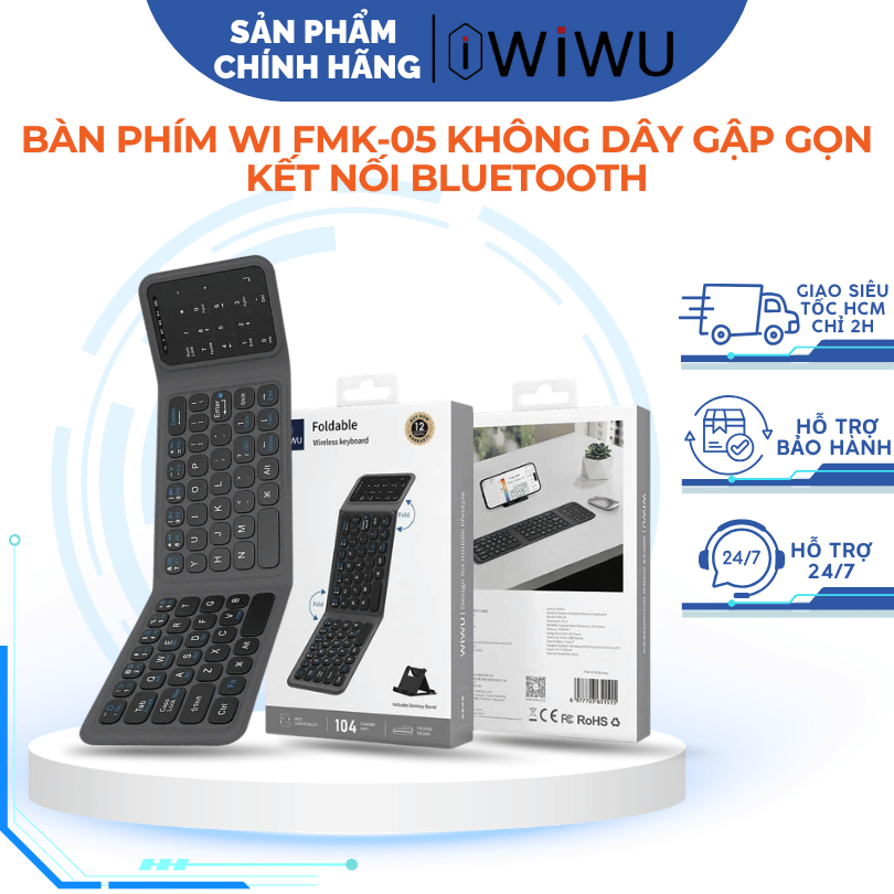 Bàn Phím WiWU FMK-05 Gập Gọn Kết Nối Bluetooth Có Bàn Di Chuột Cho Laptop| Máy Tính Bảng| Điện Thoại