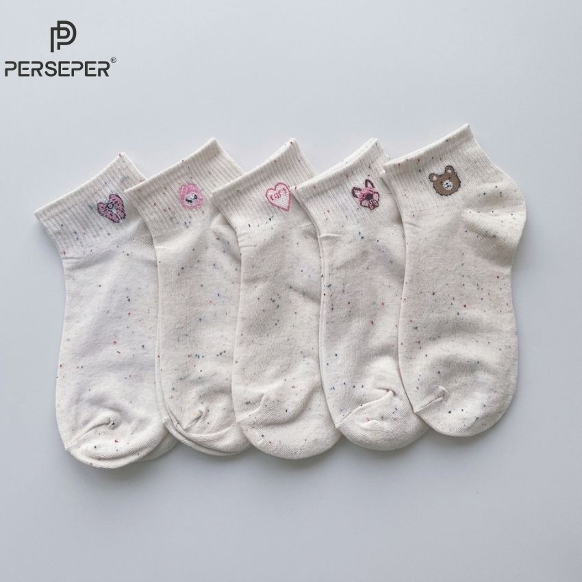 Tất cổ ngắn CHERRY họa tiết thêu dễ thương, set 5 đôi vớ nữ cotton - Cherry Shop