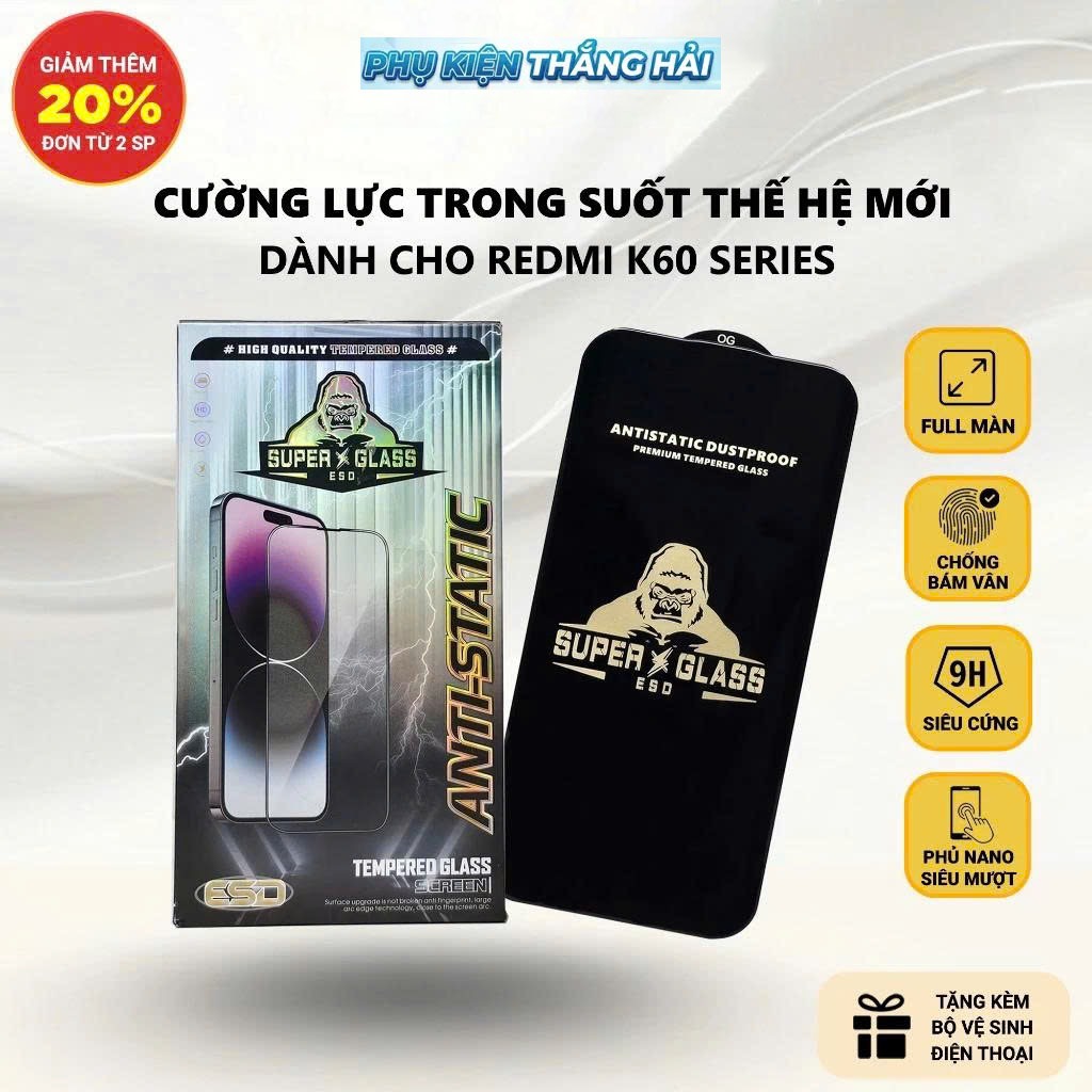 Cường lực Redmi K60, K60 Ultra, K60 Pro 5G PKTH Case full màn | Miếng kính dán bảo vệ màn hình cho R