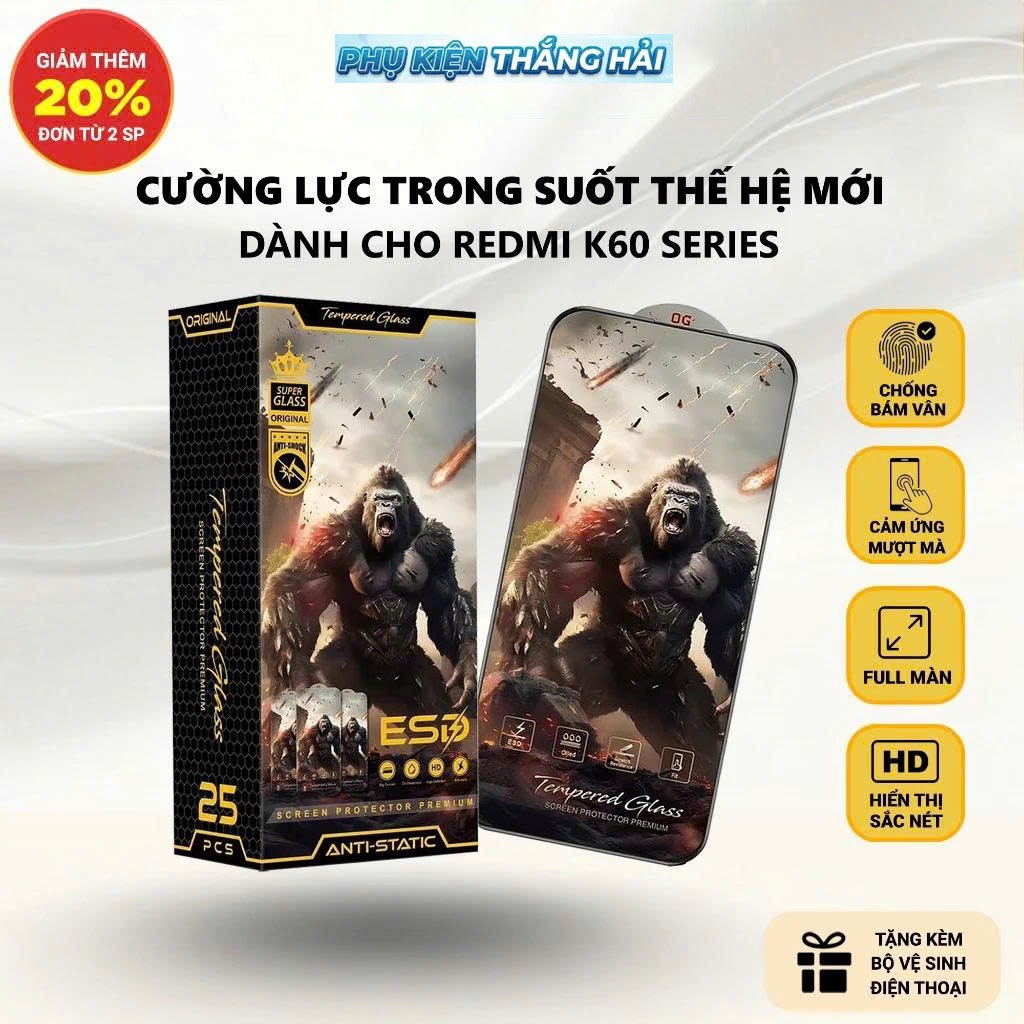 Cường lực Redmi K60, K60 Ultra, K60 Pro 5G PKTH Case chiến binh full màn | Miếng kính dán bảo vệ màn