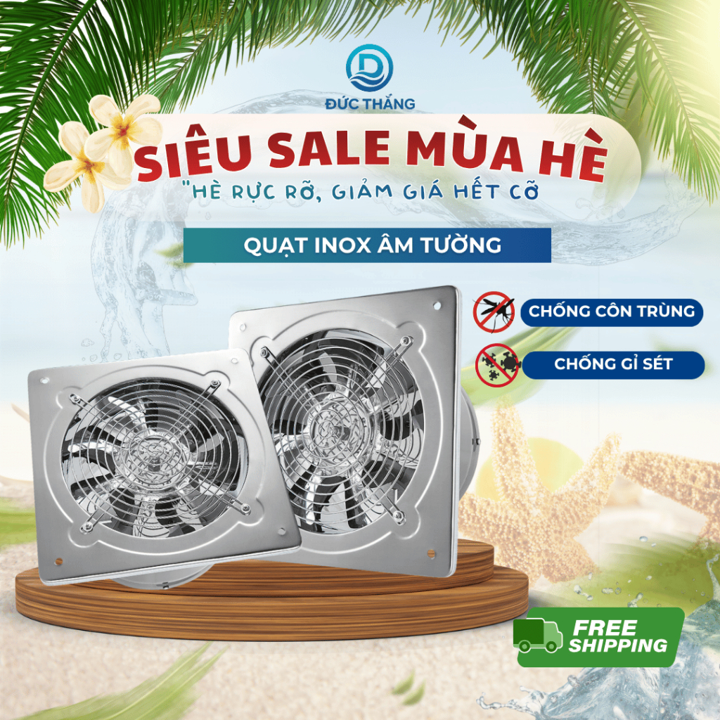 [Chính hãng] Quạt thông gió vuông Đức Thắng inox 100% mã FD150–FD300 – quạt thông gió, lực hút mạnh,