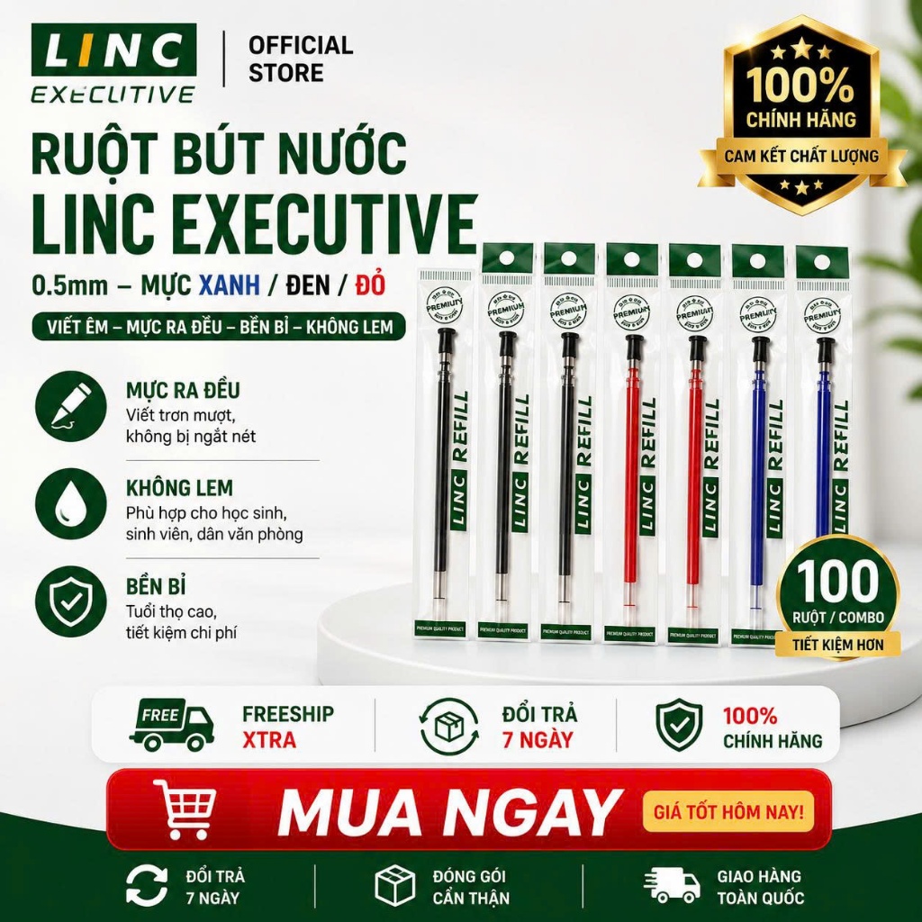Combo 100 Ruột Bút Nước LINC EXECUTIVE 0.5mm - Dùng thay ruột được cho tất cả các loại bút Linc