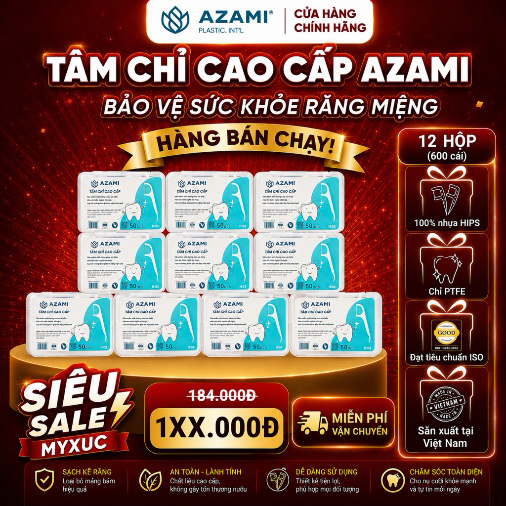 {CHÍNH HÃNG}[12hộp 600c] Tăm chỉ nha khoa AZAMI made in VIETNAM