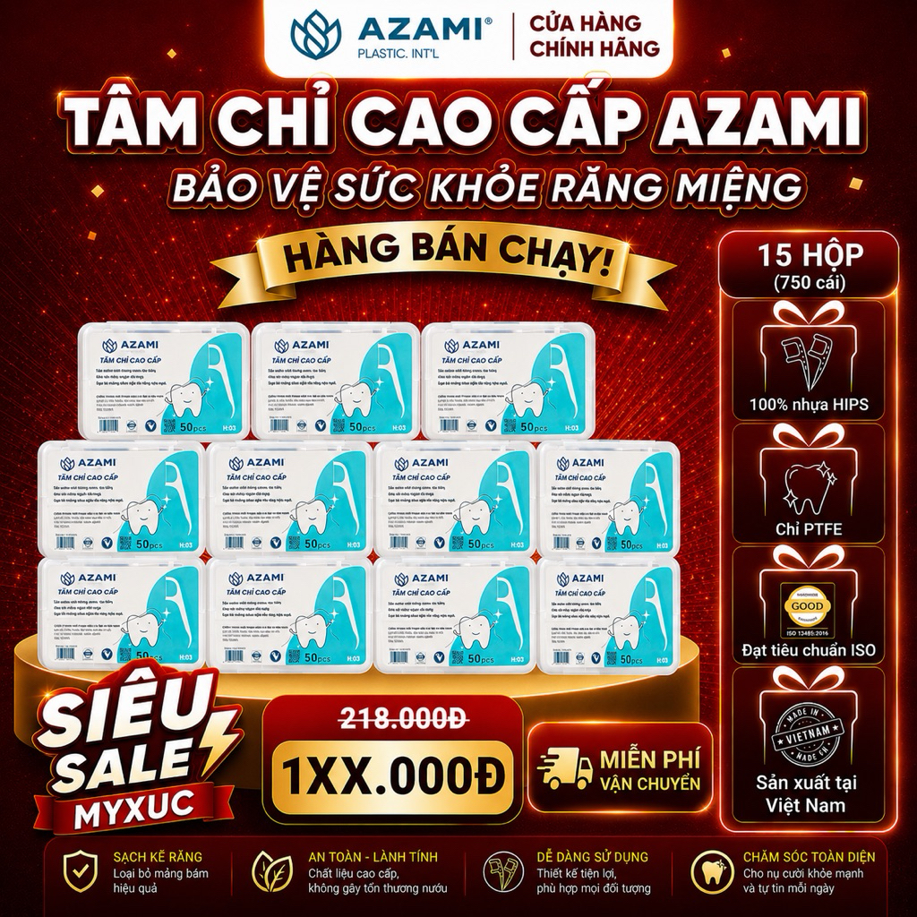 {CHÍNH HÃNG} 15 hộp 750c tăm nha khoa AZAMI made in VIETNAM tamnhakhoa chỉ