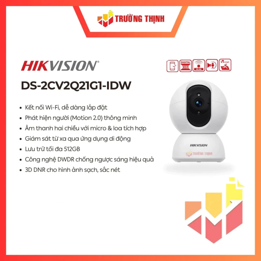 Camera trong nhà Hikvsion DS-2CV2Q21G1-IDW | Đàm thoại 2 chiều | Phát hiện người | 2MP