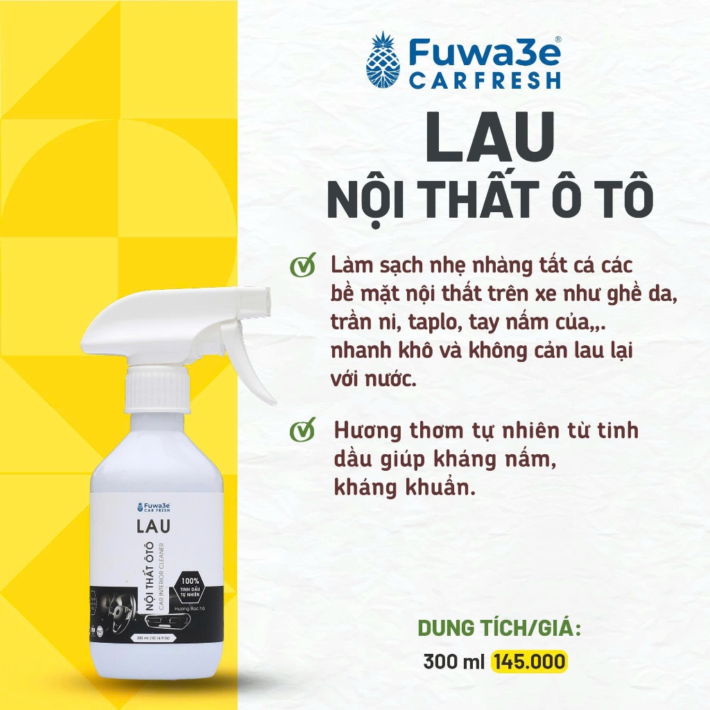 Lau nội thất ô tô từ enzyme sinh học Fuwa3e - thơm sạch tự nhiên, mùi sang trọng, không hóa chất