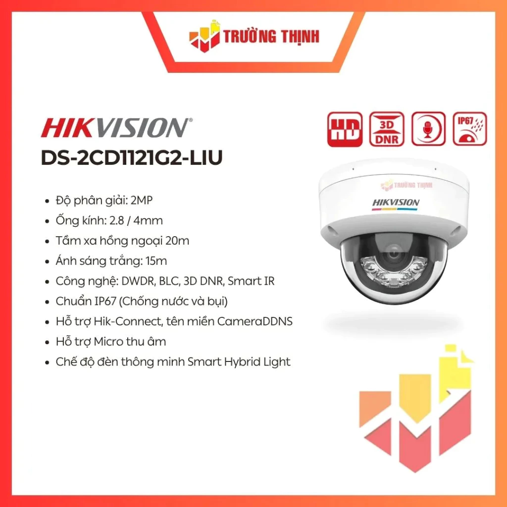 Camera IP Hikvision DS-2CD1121G2-LIU 2MP | Có Mic | Hồng Ngoại Ban Đêm