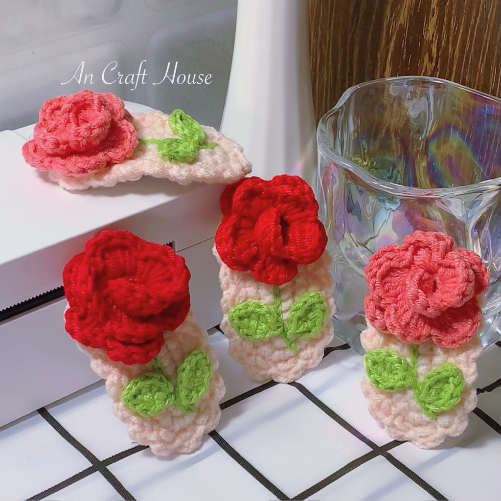 [HÀNG SẴN] Kẹp Hoa Hồng Len Handmade - An Craft House