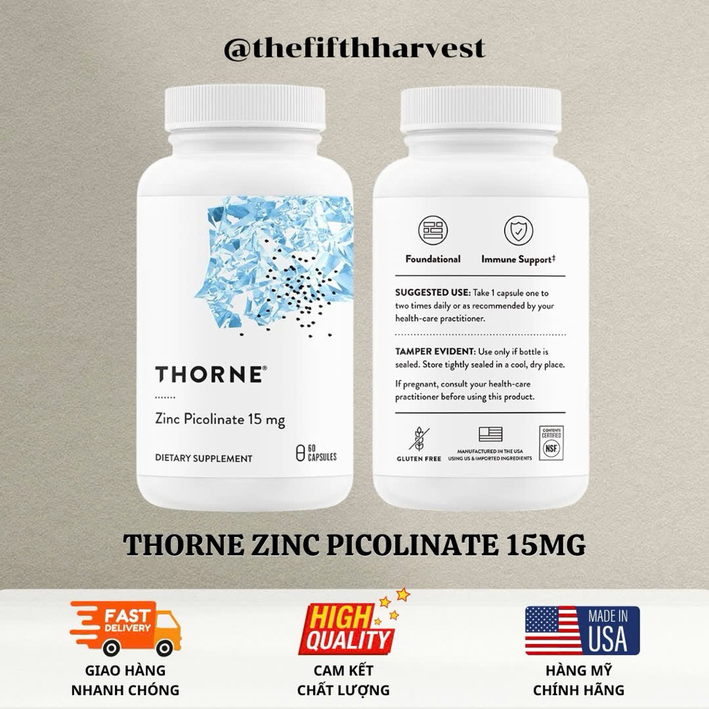 [HÀNG MỸ] Viên uống Thorne Zinc Picolinate 15mg - 60 viên