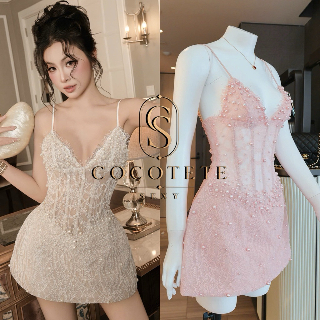 Đầm Ren Ngắn 2 Dây Fom A Đính Kết Sexy Cao Cấp — COCOTETE SEXY HÀNG CHUẨN KHÔNG NHÁI
