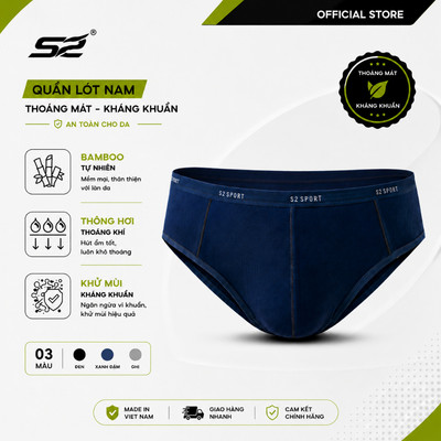 Quần lót nam S2 SPORT sịp tam giác vải bamboo cạp nhỏ ôm body có size người béo thoáng khí - SBF02