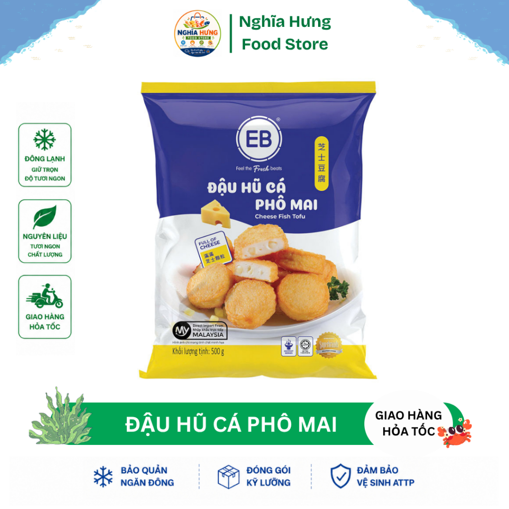 Đậu Hũ Cá Phô Mai EB 500g Chính Hãng – Viên Thả Lẩu Manwah Loại 1, Nhân Phô Mai Tan Chảy Béo Ngậy