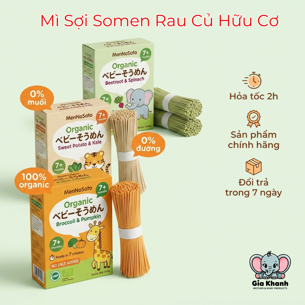 [Hữu Cơ] Mì Somen Rau Củ MenNoSato HỮU CƠ USDA Không Muối Cho Bé Từ 7 Tháng