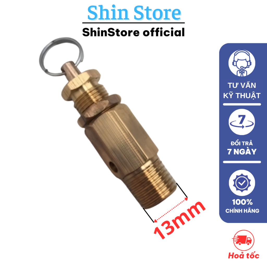 Van An Toàn Máy Nén Khí Ren 13mm (1/4") - Van Khè Đồng Thau Chống Nổ Bảo Vệ Máy Bơm Hơi - SHIN STORE