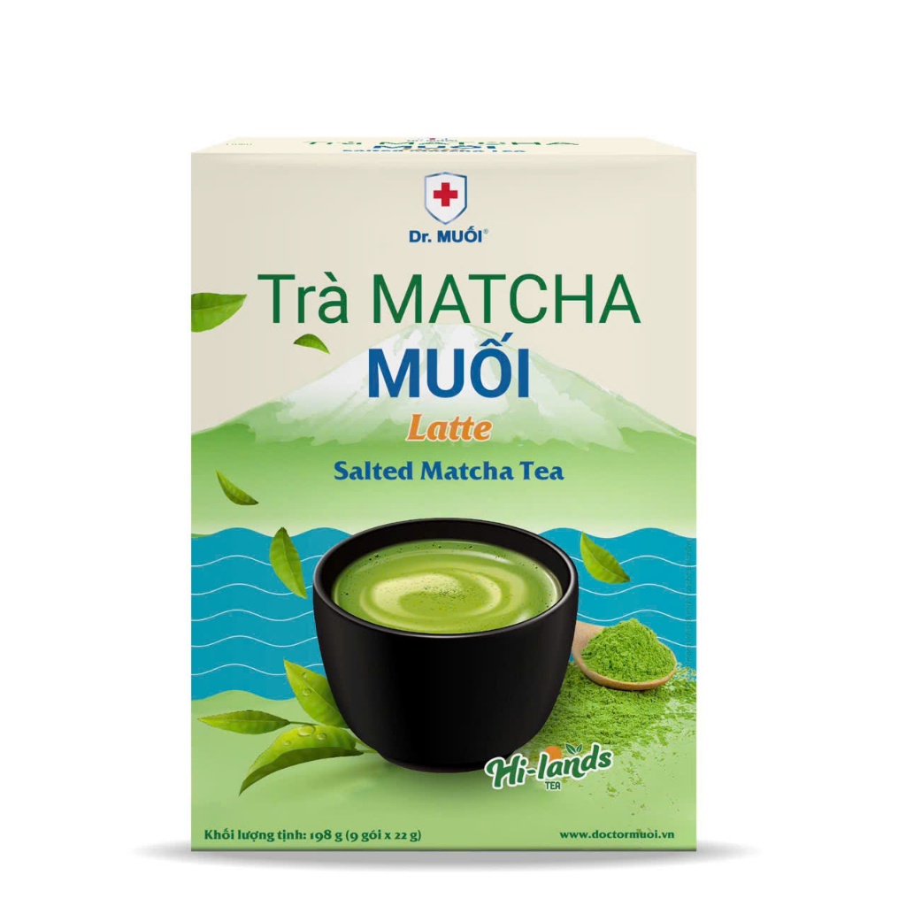 Trà Matcha Muối Latte Bột Trà Xanh Hộp 198g Mr.Muối Hương Vị Việt Truyền Thống Đậm Vị Hộp 9 Gói