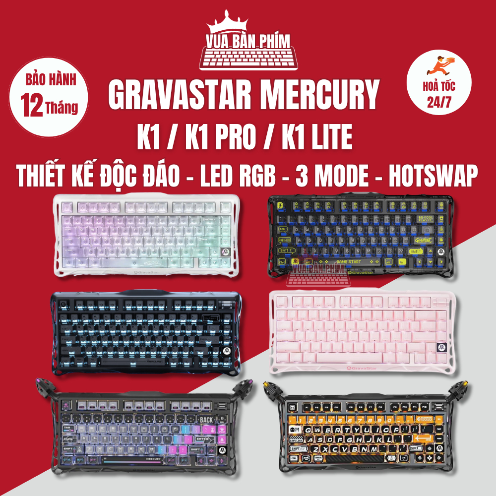 Bàn phím cơ Gravastar Mercury k1 lite / k1 pro không dây, led rgb , hotswap , led viền , thiết kế đẹ