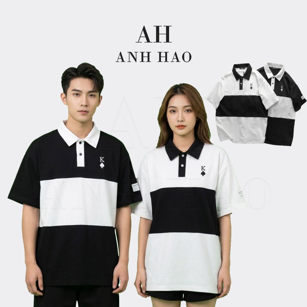 Áo thun polo Oversize Poker local brand - polo unisex nam nữ cotton khô, dệt gân nhỏ | AH STUDIO