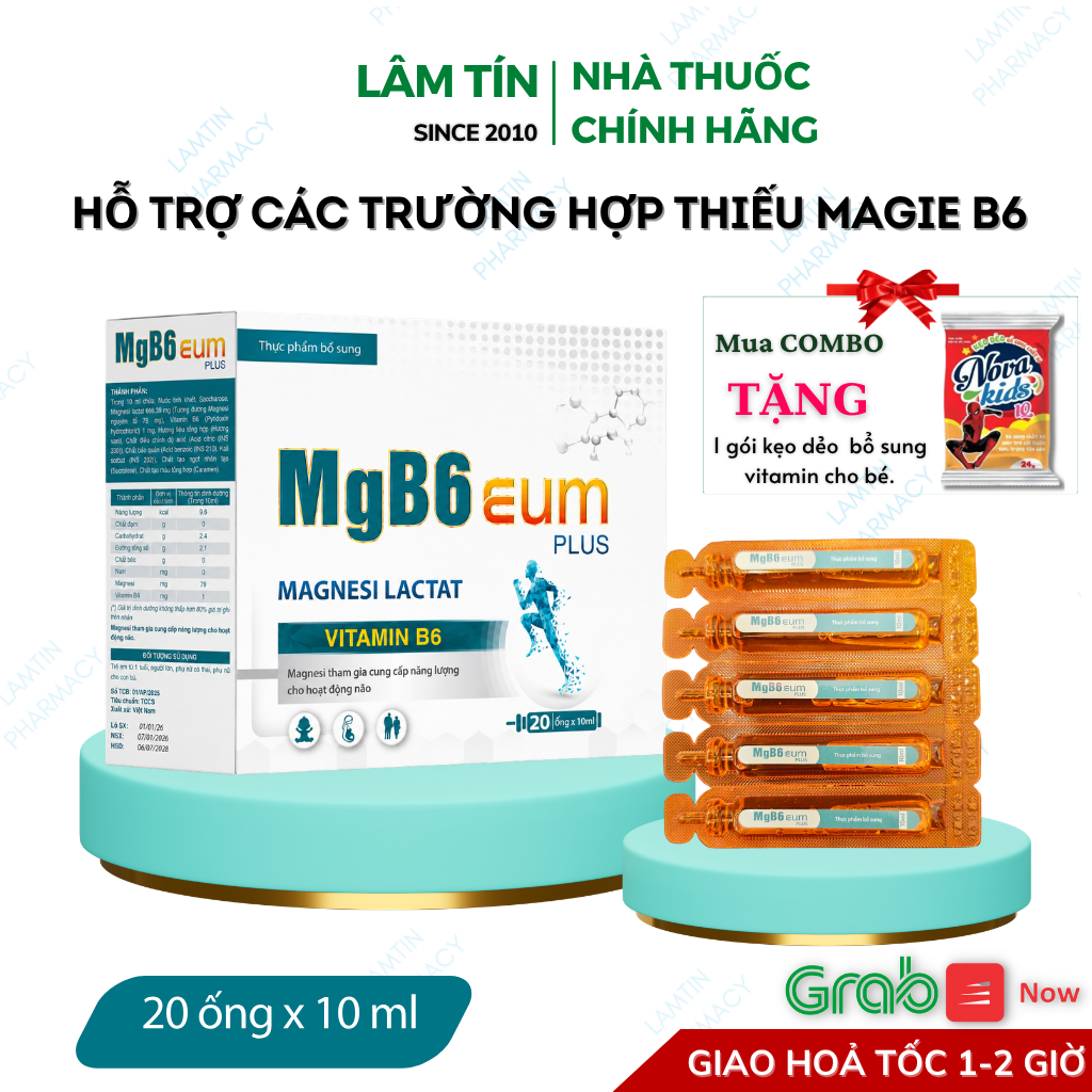 Magie B6 EUM bổ sung magine hỗ trợ giảm trằn trọc quấy đêm cho bé dạng ống uống Hộp 20 ống